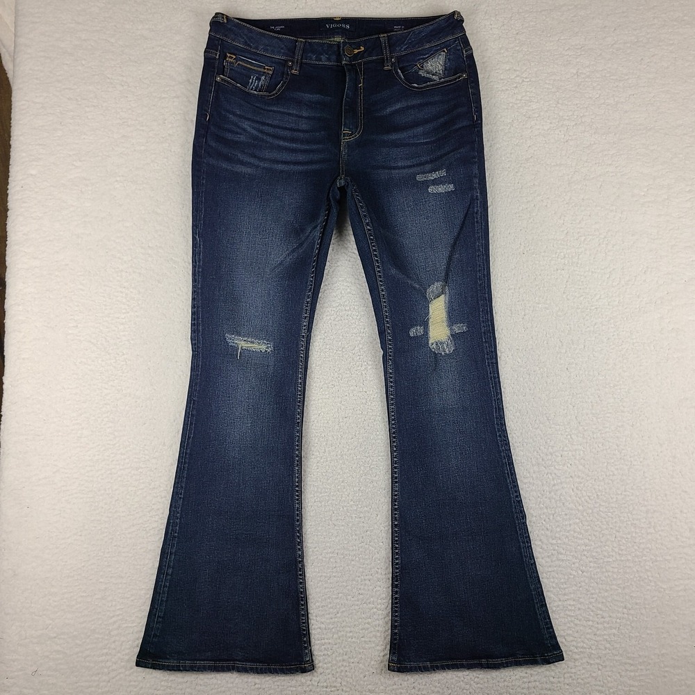 Vigoss‎ Jeans Womens 31x32 Blue The Jagger Flare Distress Dark Wash Denim
